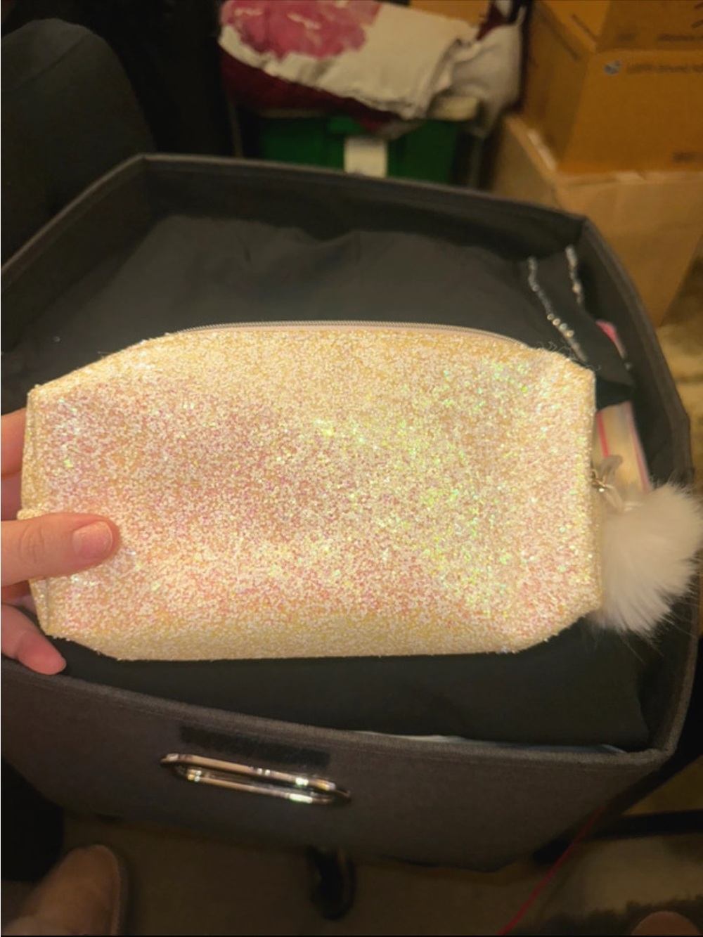 Ulta pink white sparkle cosmetic bag